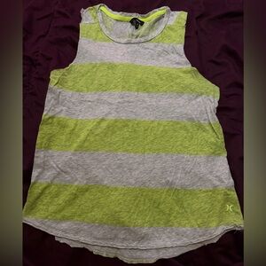 Hurley Lime Green and Light Gray Striped Tank Top